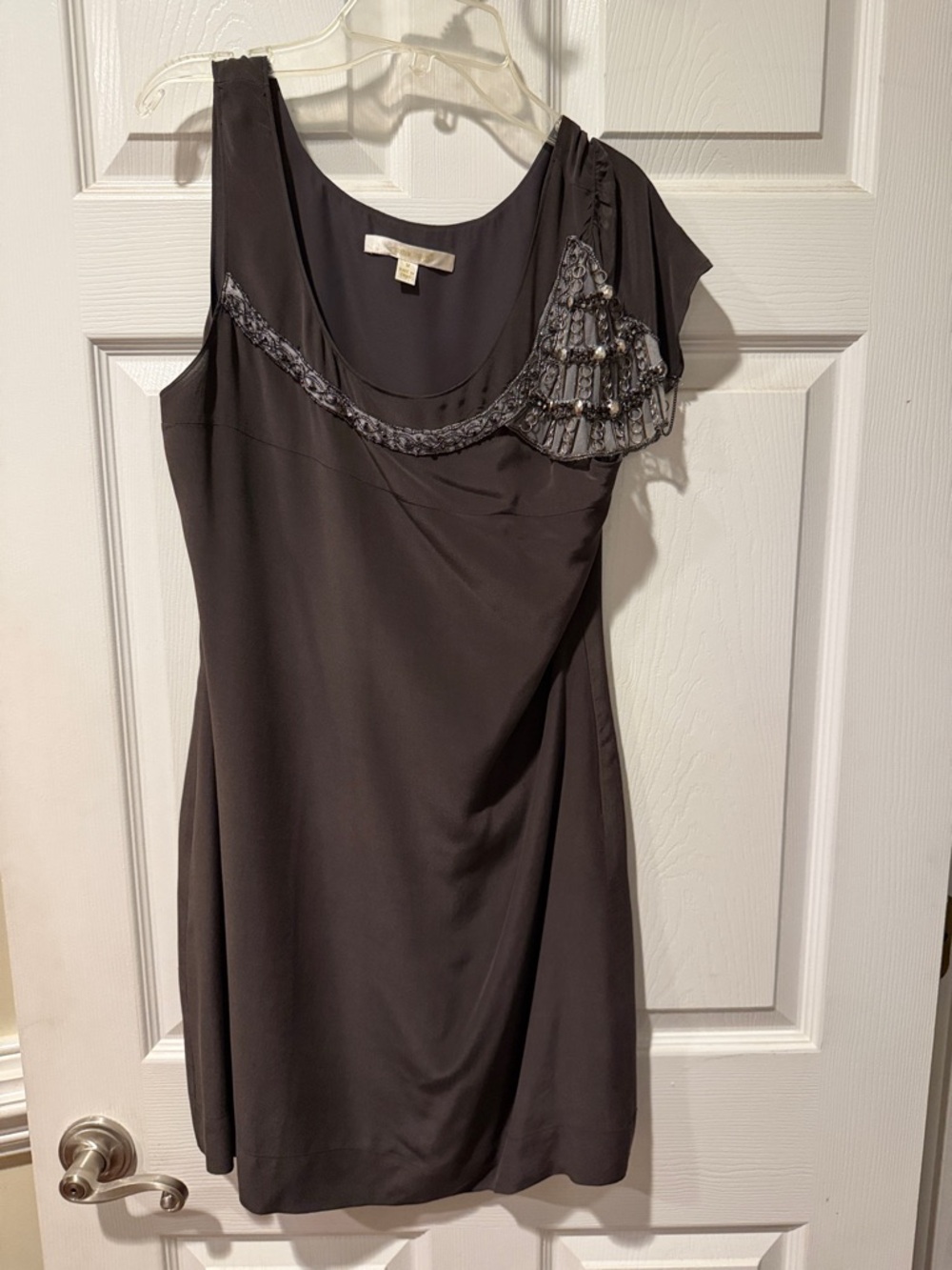One-Shoulder Black Dress with Beaded Accent